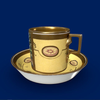 Tasse mit Untertasse und Vedute in gelb