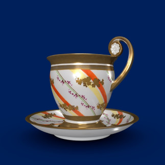 Tasse mit Untertasse mit Rosettenhenkel