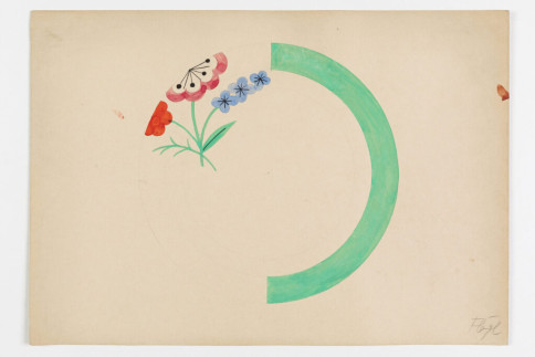 Entwurf: Tellerdekor "Blumen in Rot und Luftblau"