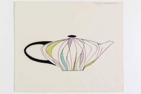 Entwurf: Teekanne Schwarze Linien und Pastellfelder