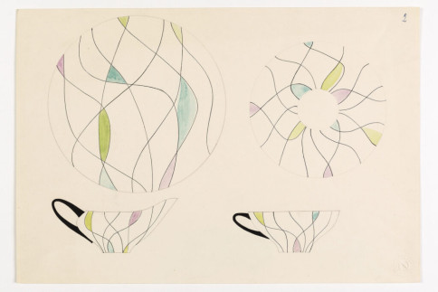 Entwurf: Teeservice Schwarze Linien und leichte Pastellfelder