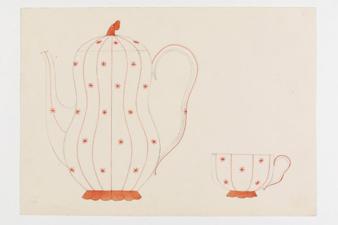 Entwurf: Mokkaservice Melone, Rote Linien und Sterne