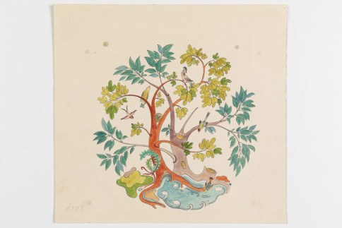 Entwurf: Bäume und Fantasievögel