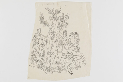 Entwurf: Fürstliches Paar mit einem Falken, Ena Rottenberg, um 1932/35