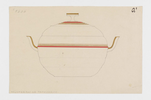 Entwurf: Rot-Gold-Dekor für eine Deckelterrine