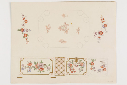 Entwurf: Studie einer Du Paquier Schatulle mit "Indianischen Blumen"