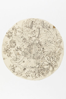 Entwurf: Dame mit Turban und Vogelkäfig